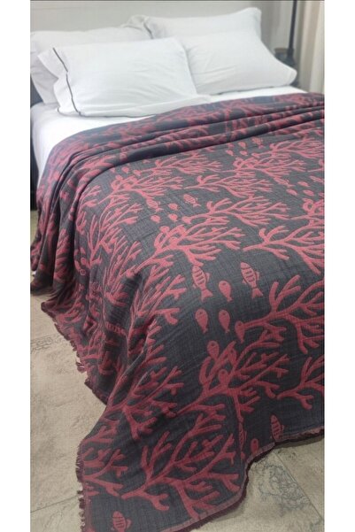 Mulberry Coral Pattern 4 Layer Muslin Pique Bedspread King Size 240X260 cm