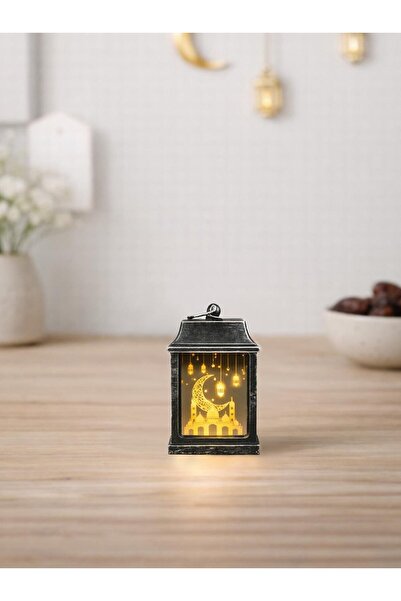 Parti Adresi Mini Ramazan Feneri – Led Işıklı Pilli Eskitme Detaylı Gümüş 10 cm