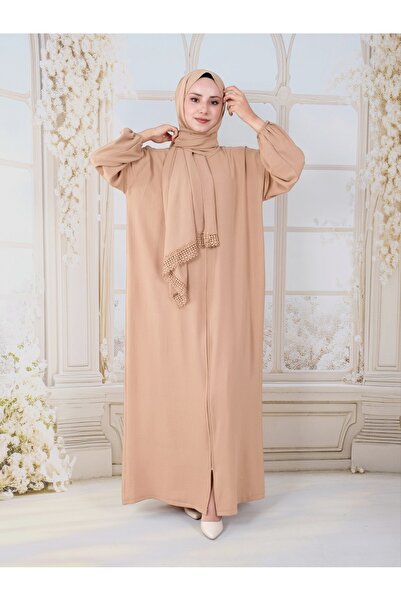 HİJABAYA Kendinden Şallı Boydan Fermuarlı İthal Krep Namazlık