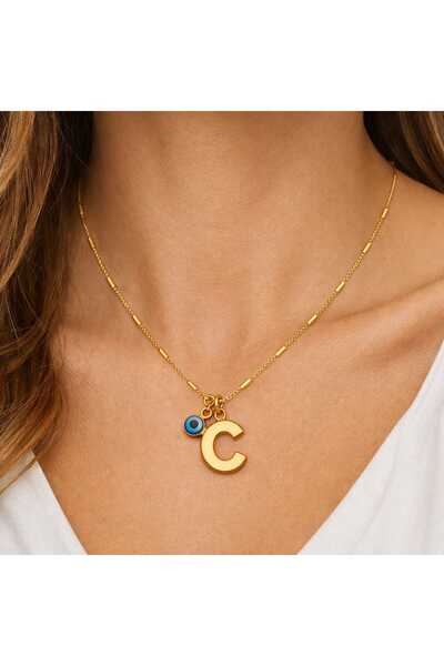 Bittox قلادة نسائية من الفولاذ المقاوم للصدأ مزينة بحروف ذهبية اللون وخرز الع...