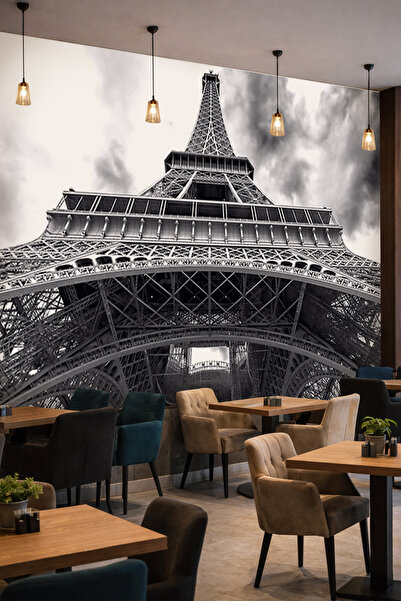 dreamwall Siyah Beyaz Eyfel Kulesi - Mimari ve Şehir Temalı Tek Parça Tekstil...