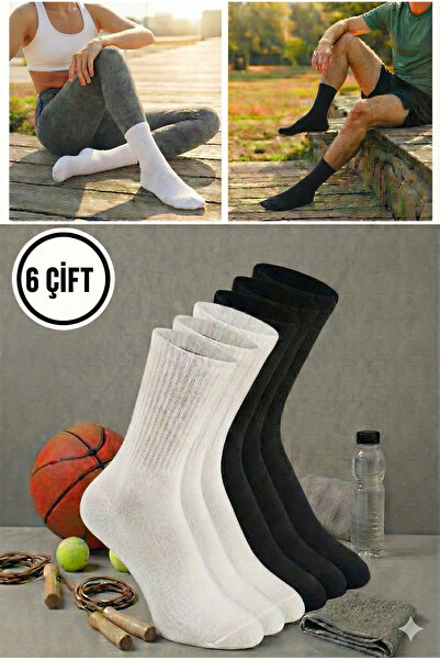 Üstünel çorap 6'lı Paket Siyah Beyaz Karma Asorti Düz Pamuklu Kolej