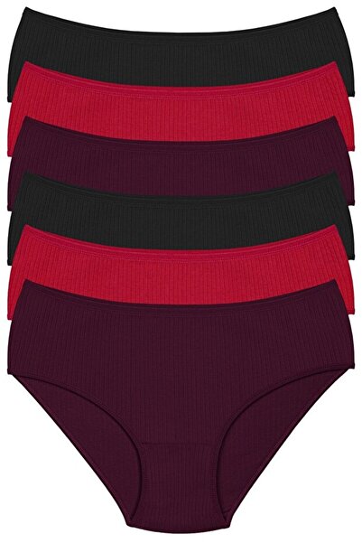 Tusebu 6-Piece Women's Ribbed Slip Panties Set Black Red Plum