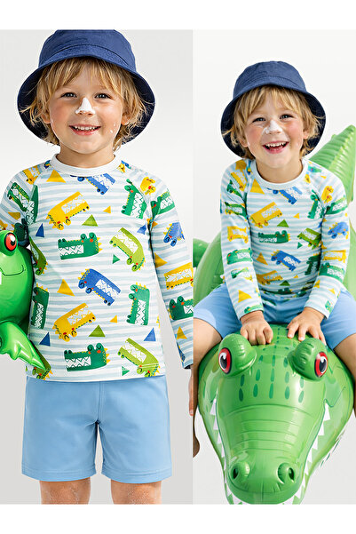 Denokids Uv Protected Crocodile Boy's Swimsuit T-Shirt