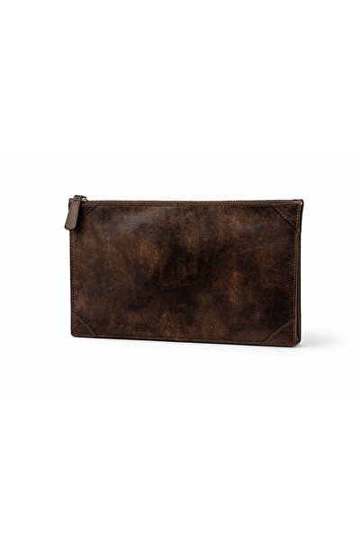 ÖzkanAccessory Noctra Brown Leather Clutch – Unisex Handbag with Card Holder,...