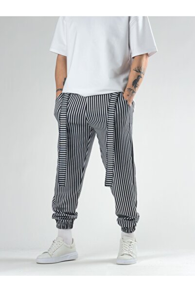 COCOPELLI Stripe Patterned Belt Detailed Jogger Pants Coc2784