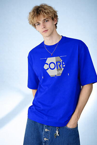 caddekombin Мъжка тениска Core Lab с печатен шестоъгълен графичен дизайн, вел...