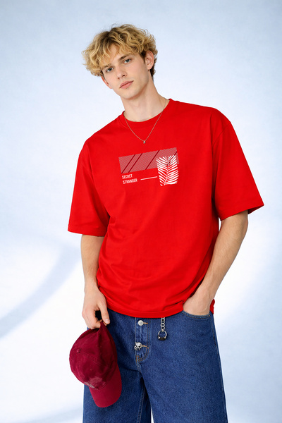 caddekombin Tricou roșu pentru bărbați, cu imprimeu minimalist cu palmieri și...