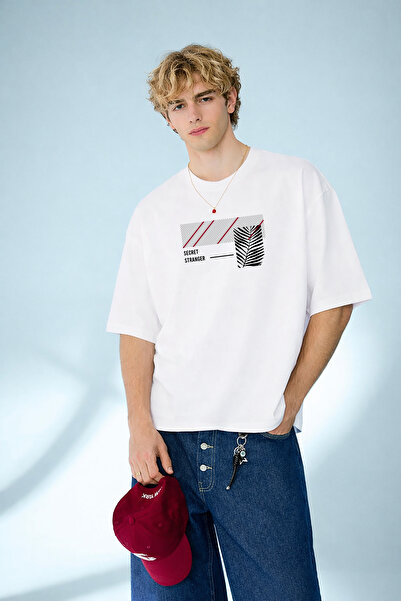 caddekombin Men's Secret Written Minimalist Palm Tree Printed Crew Neck White...