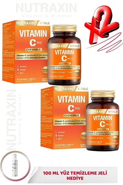 Nutraxin Çiğnenebilir C Vitamini 30 Tablet 2 ADET + 100ml Yüz Yıkama Jeli Hediye