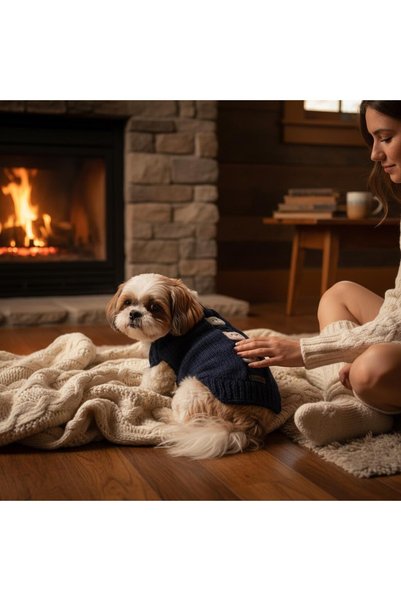 Lady Fify Navy Blue Sweater with Teddy Bear for Cat and Dog
