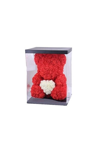 OEM Bear made of foam roses, Import Flower, 40 cm, red with heart, small flowers