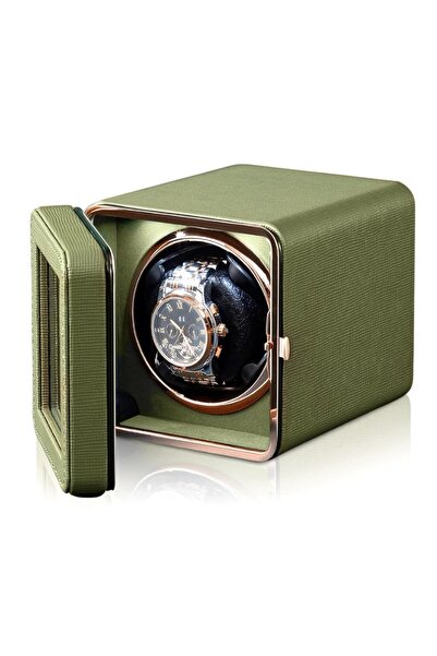 iUni Automatický natahovač hodinek, Natahovač hodinek, -kůže, khaki zelená