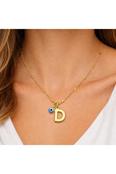 Bittox قلادة نسائية من الفولاذ المقاوم للصدأ مزينة بحروف ذهبية اللون وخرز الع...