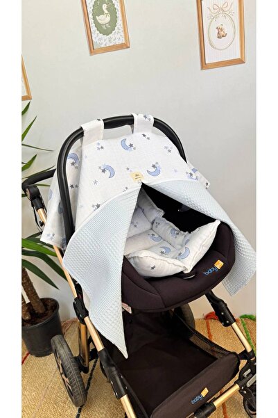 Puro Cotone 100% Cotton Double-Sided Muslin Stroller Cover and Cushion Blue W...