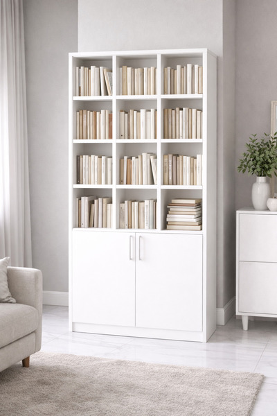 DEMEZLER MOBİLYA 2 Kapaklı Beyaz Kitaplık