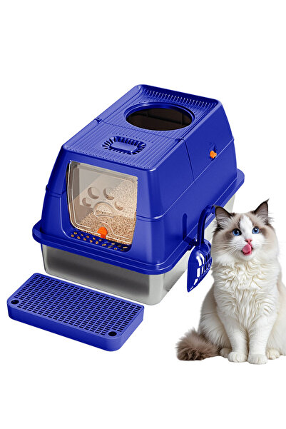 KidLe Stainless Steel Litter Box with High Sided with Litter Scoop Odor Free
