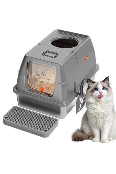 KidLe Stainless Steel Litter Box with High Sided with Litter Scoop Odor Free