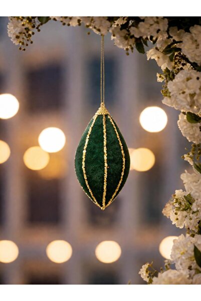 Parti Adresi Yeşil Kadife Asmalı Ramazan Dekoru – Altın Sim Detaylı 6 cm 3'lü