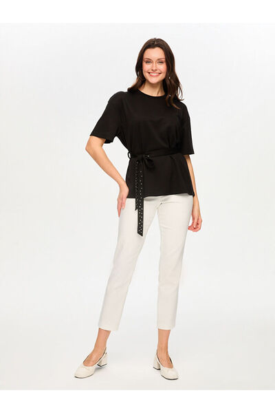 Faik Sönmez Taş İşli Kemer Detaylı Yuvarlak Yaka Tunik T-Shırt S26TSH057