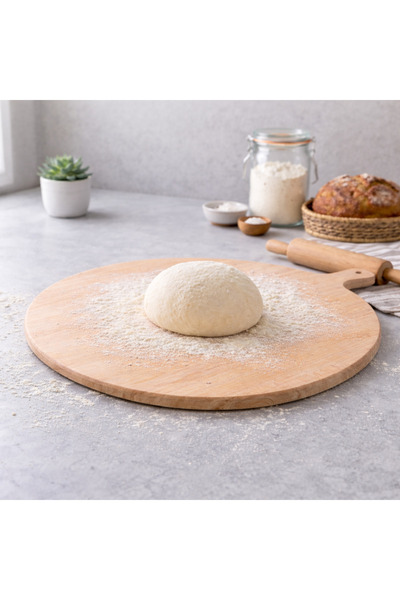 ENFERA DOĞAL TAŞ 50 cm Yuvarlak Ahşap Hamur Açma Tahtası – Tezgah Üstü Bazlam...