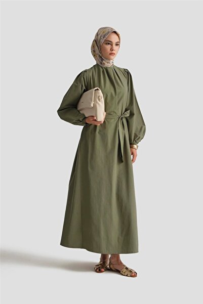 Armine Pile Detaylı Pamuk Elbise 25Y9024 Haki