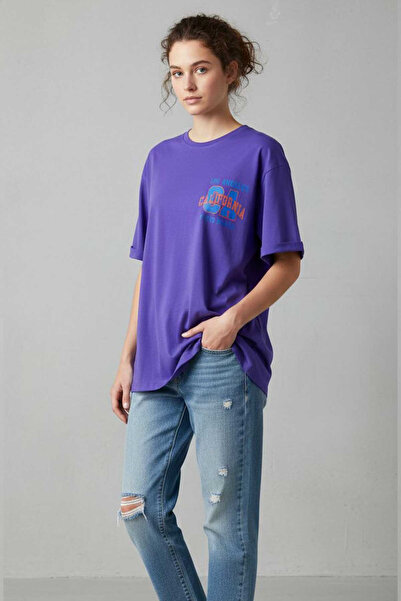 Swana Women's printed oversized comfortable t-shirt - purple