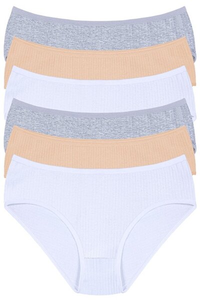 Tusebu 6-Piece Women's Ribbed Panties Set Mixed Colors (White-Grey-Tan)