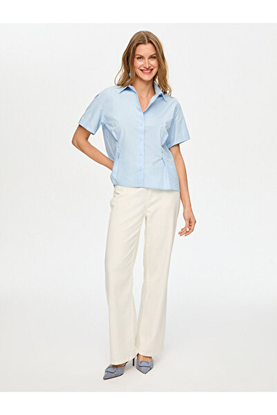 Faik Sönmez Düğme Detaylı Kısa Kol Poplin Gömlek S26GML034