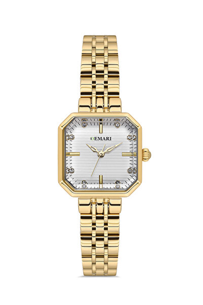 DEMARİ Women's Wristwatch Quartz Movement – Gold Strap Striped White Dial Sto...