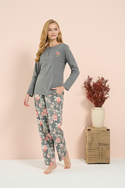 Owersleep Women's Interlock Young Patterned Pajama Set with Front Placket |  ...