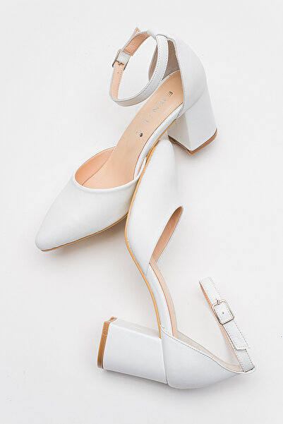 GNS Shoes Lexy Genuine Leather White Skin Women's Heeled Shoes