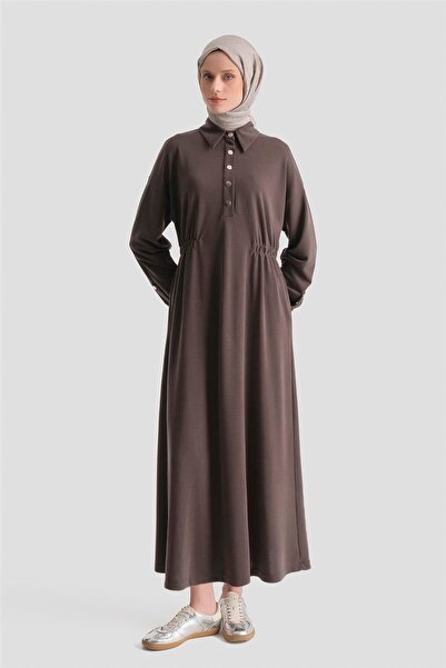 Armine Beli Lastikli Modal Elbise Kakao