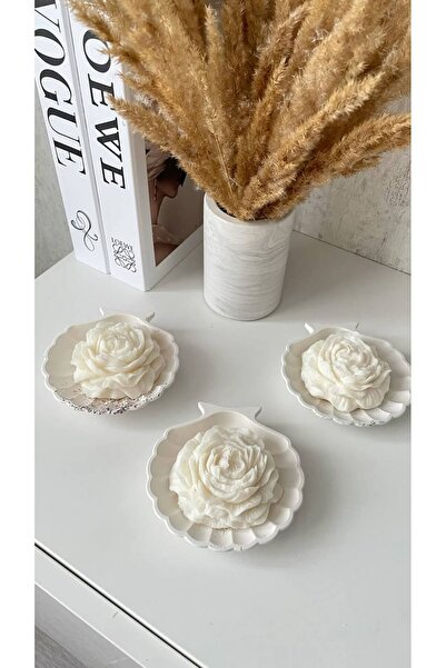 Bmak Art Craft Midye Kase İçinde Şakayık Desenli El Yapımı Soya Mum – 2’li He...