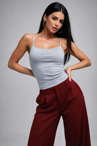 WILD BEE Women's Gray Slim Fit Crew Neck Strappy Crop Tank Top