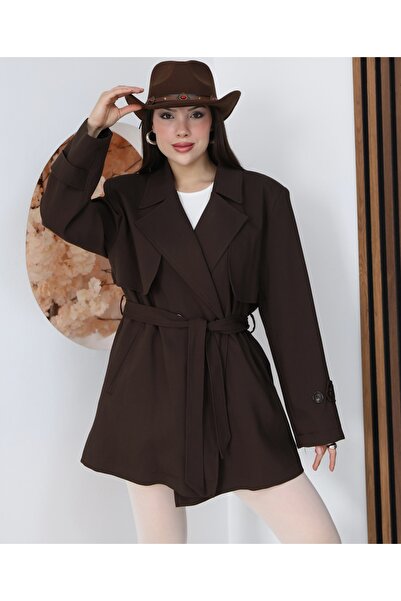 VESS MODA Women's Short Trench Coat with Front and Back Yele Detail, Buttons,...