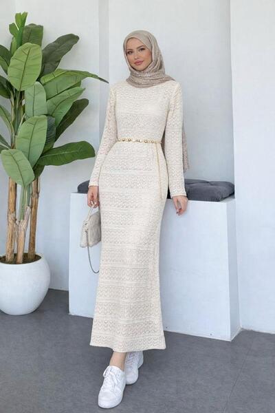 Şulemoda Giyim Manon Openwork Knitted Dress Ecru