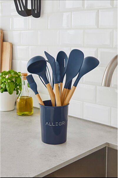 ALLEGRI 9 Piece Bamboo Handle Silicone Serving Utensil Set with Color Options...
