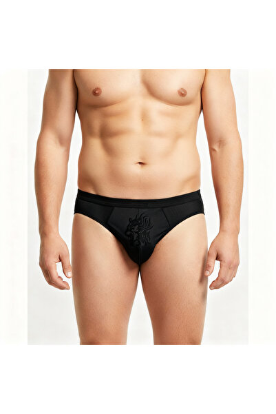BONBON Erkek Siyah Renk Aslan Figürlü Arkası Tül String Külot BB2200