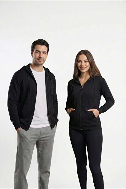 Miss Dünya Lissa Unisex 100% Cotton Hooded Zippered Basic Cardigan