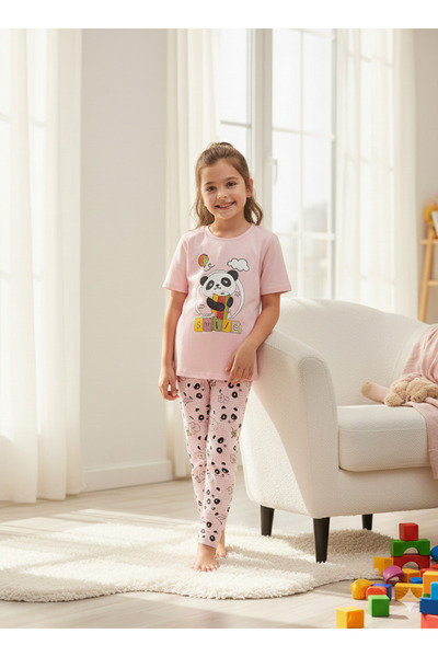 bbs fashion Girls' half-sleeve pajamas, 100% cotton, sizes (2-5)