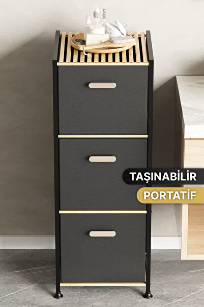 Bino Banyo Rafı Banyo Düzenleyici Çok Amaçlı Dolap 3 Katlı Düzenleyici Kumaş Sepetli Raf Banyo Rafı