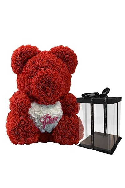 OEM Teddy Bear Made of Roses, 40 cm, Transparent Box, Red Color