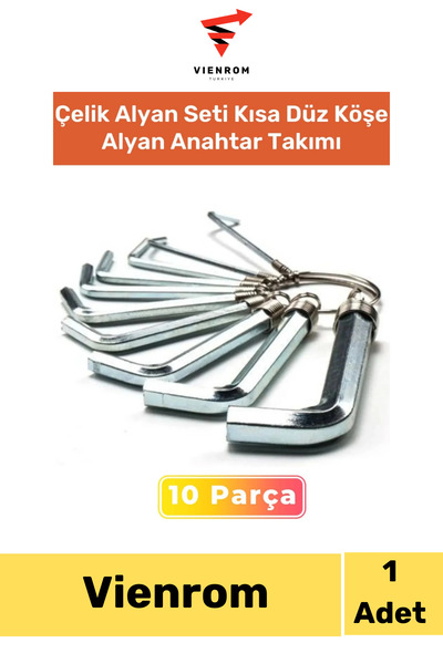 Vienrom #Anahtar Düz Köşe Alyan Anahtar Takımı Tamir Usta Çırak 10 Parça Çeli...