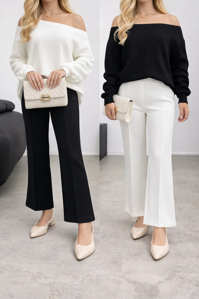 vvesario Scuba Çimalı Beli Lastikli SİYAH-BEYAZ 2 ADET Pantolon