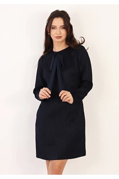 Moze Navy Dress with Neck Bow