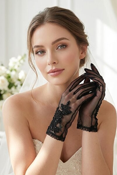 Hobigram Noir Blossom Lace Embroidered Ankle-Length Tulle Gloves |   Elegant ...