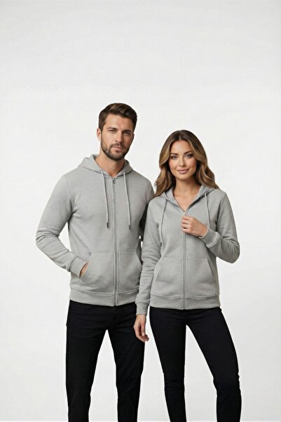 Miss Dünya Lissa Unisex 100% Cotton Hooded Zippered Basic Cardigan