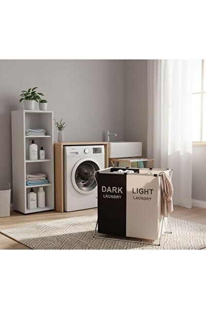 Smart Kitchen 2-Section Laundry Hamper with Reinforced Aluminum Stand