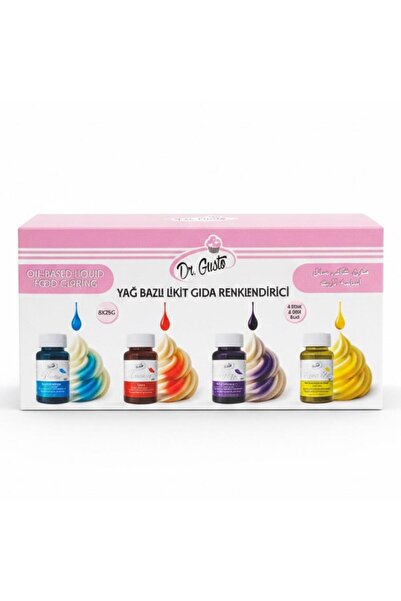 Dr. Gusto 8’li Set Likit Yağ Bazlı Gıda Boyası 25 Gr – Çikolata, Şeker Hamuru...